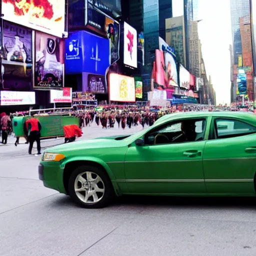 Image similar to walter white as incredible hulk throwing a car in time square