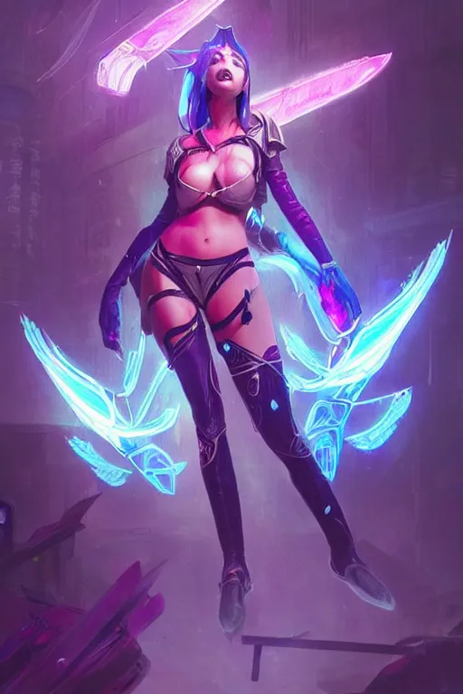 Image similar to irelia from league of legends, cyberpunk futuristic neon. flying blades in air, decorated with traditional japanese ornaments by ismail inceoglu dragan bibin hans thoma greg rutkowski alexandros pyromallis nekro rene maritte illustrated, perfect face, fine details, realistic shaded, fine - face, pretty face, masterpiece