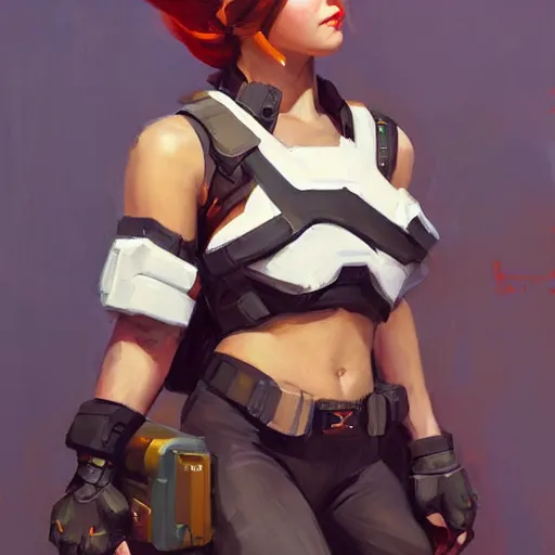 Prompt: greg manchess portrait painting of ellie as overwatch character, medium shot, asymmetrical, profile picture, organic painting, sunny day, matte painting, bold shapes, hard edges, street art, trending on artstation, by huang guangjian and gil elvgren and sachin teng