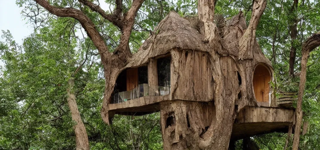 Image similar to house built into a tree