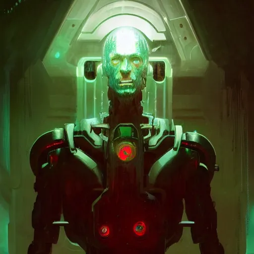 Prompt: shodan from system shock 2, painted by greg rutkowski