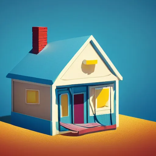 Prompt: cute chubby house by nickelodeon style, octane, 1 0 0 mm, depth of field, isometric, blue background