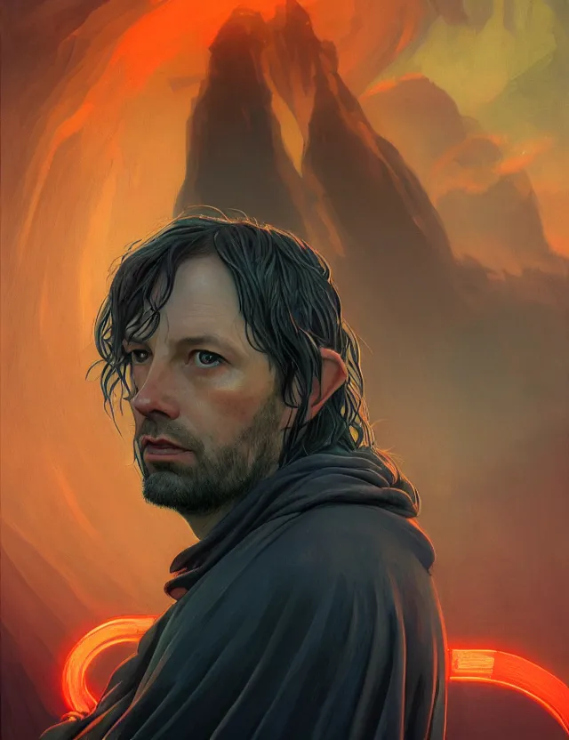 Image similar to conceptual portrait of andrew tate looking contemptuously at people, the lord of the rings, gloomy harbor, concept art of matte painting, art nouveau, beautiful illumination, swirling bright color lines, fantastically tasteless, aesthetic octane rendering, 8 k hd resolution, ilya kuvshinov, kushart krent and gilleard james