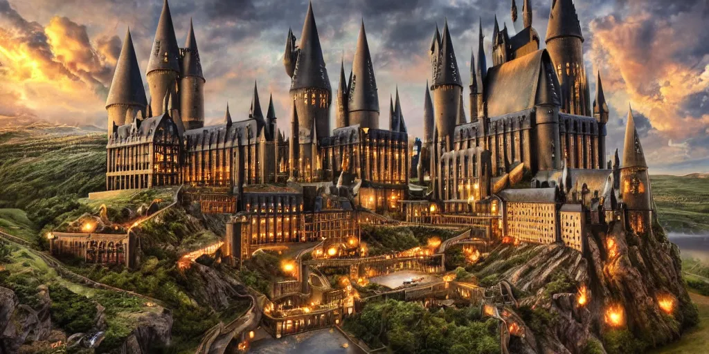 Prompt: a modern designed version of the school of witchcraft and wizardry Hogwarts, realistic and detailed, 4K