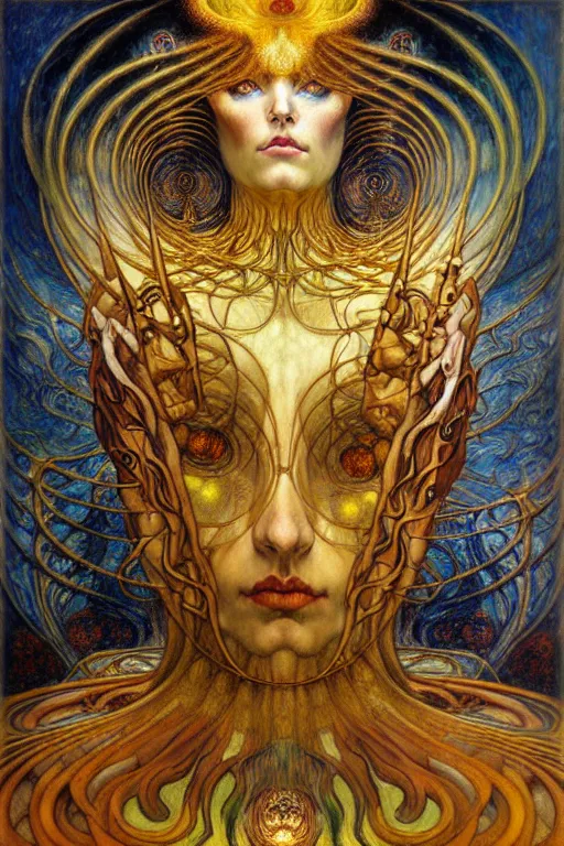 Image similar to Divine Chaos Engine by Karol Bak, Jean Delville, William Blake, Gustav Klimt, and Vincent Van Gogh, symbolist, visionary