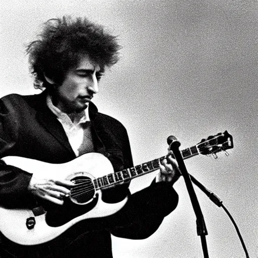 Prompt: bob dylan breaking his guitar on stage
