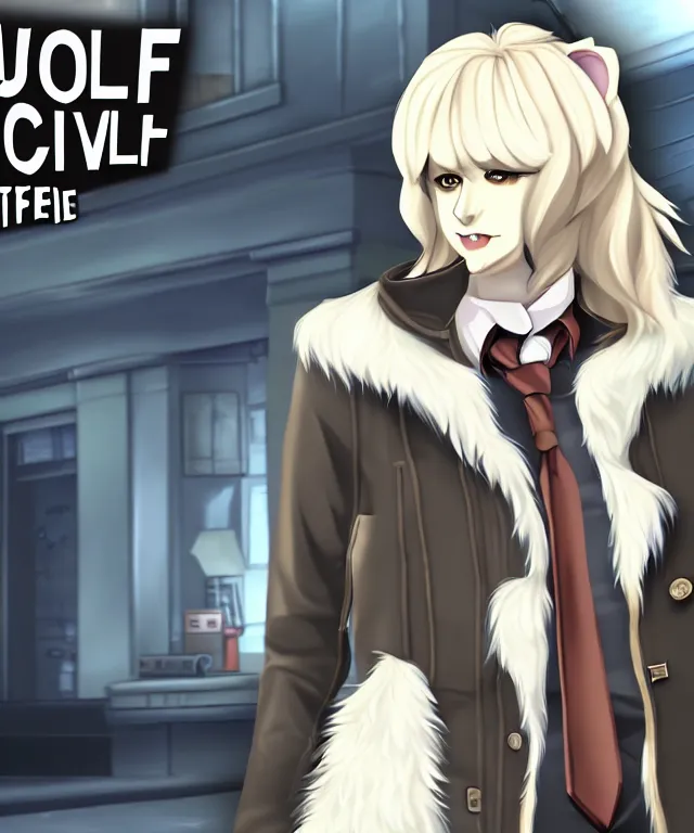 Image similar to furry - wolf - detective - fursona uhd ue 5 visual novel pc game screenshot