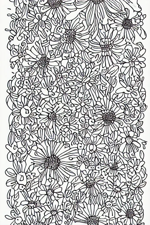 Prompt: spring flowers, happy and beautiful, in the style of coloring book