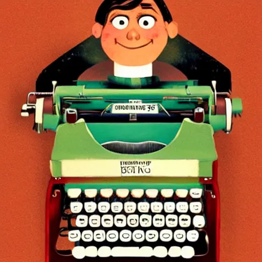 Image similar to the shining, jack at typewriter, as a pixar movie