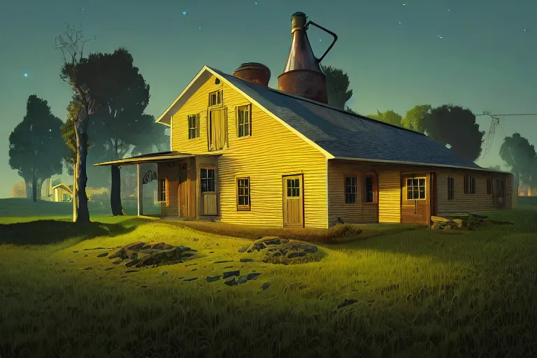 Image similar to a amish farmhouse cottage by paolo eleuteri serpieri and tomer hanuka and chesley bonestell and daniel merriam and tomokazu matsuyama, clearly defined outlines, unreal engine, high resolution render, featured on artstation, octane, 8 k, highly intricate details, vivid colors