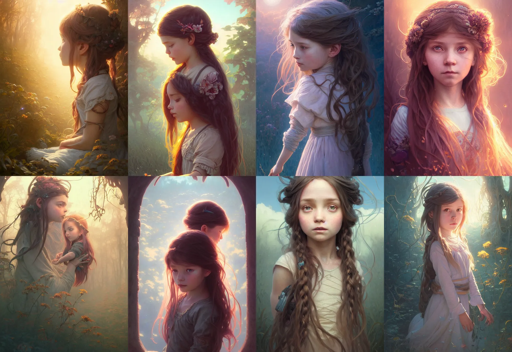 Prompt: highly detailed portrait of a little girl with long hairs, stephen bliss, unreal engine, fantasy art by greg rutkowski, loish, rhads, ferdinand knab, makoto shinkai and lois van baarle, ilya kuvshinov, rossdraws, tom bagshaw, alphonse mucha, global illumination, radiant light, detailed and intricate environment