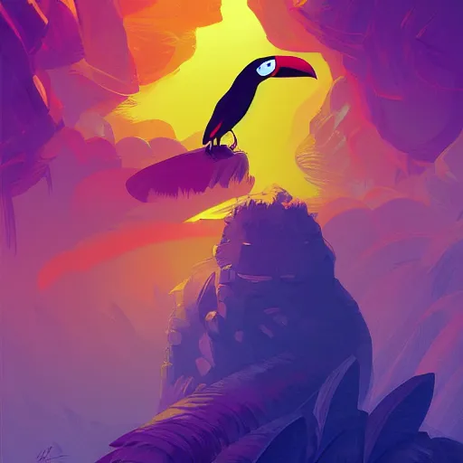 Image similar to anthropomorphic toucan warrior, high fantasy, magical, mythical, digital art, trending on artstation, by alena aenami, by petros afshar, by anton fadeev, by anato finnstark