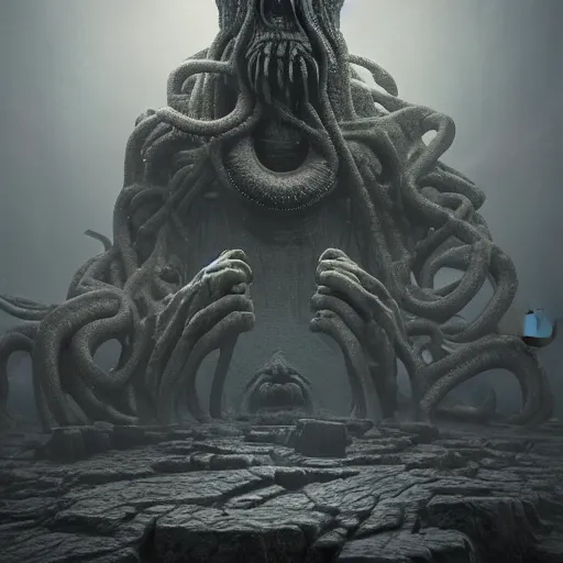 Prompt: eldritch god, old god, cthulu, floating runes, gothic style, dariusz zawadzki, zdzislaw beksinski, octane render