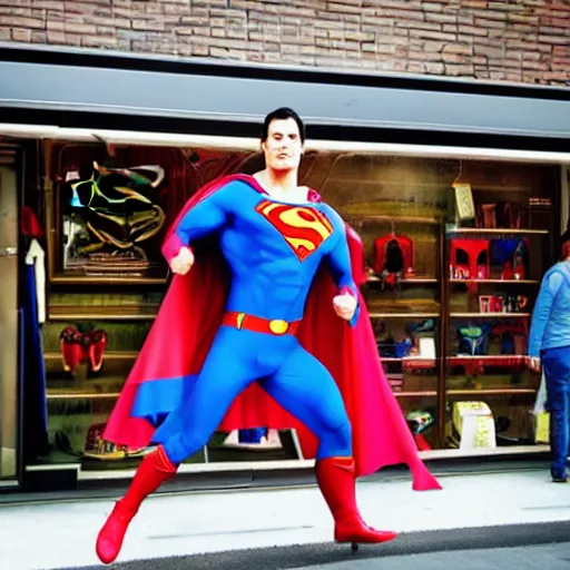 Prompt: superman as a shop