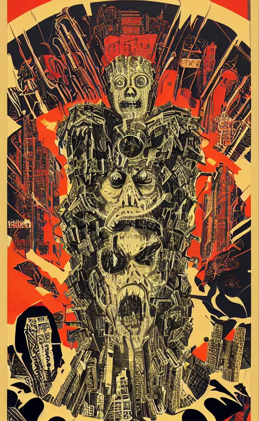 Image similar to cursed with necronomicon horrorcore cel animation poster depicting i don't know, intricate faces, metropolis, 1 9 5 0 s movie poster, post - processing, vector art