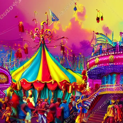 Prompt: carnival, beautiful, vibrant colors, matte painting