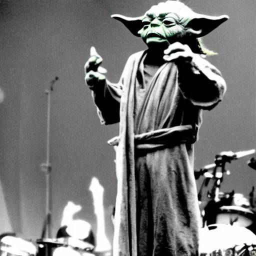 Image similar to yoda performing at woodstock