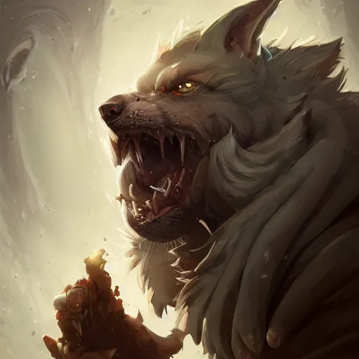 Prompt: portrait of werewolf of ashes and smoke, league of legends splash art, hearthstone splash art, full body shot, rule of thirds, ultrafine hyperrealistic detailed face, artgerm, greg rutkowski, trending on artstation, 8 k, intricately detailed, highly detailed