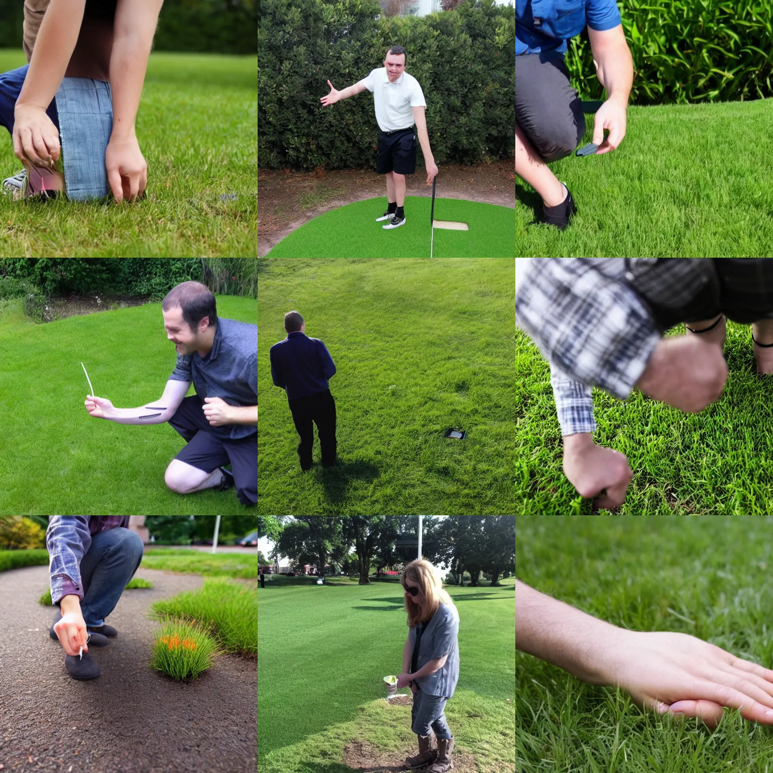 Prompt: reddit moderator outside for the first time touching grass