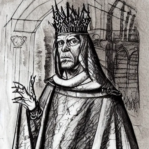 Prompt: a cold expressive ink sketch of a gothic king in the style of renaissance art, 8 k,