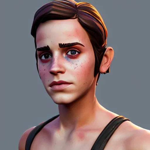 Image similar to textured film grain freckled face subsurface scattering emma watson as a fortnite character cgsociety octane render unreal engine redshift render trending on artstation trending on artstation render blender behance cg superhero