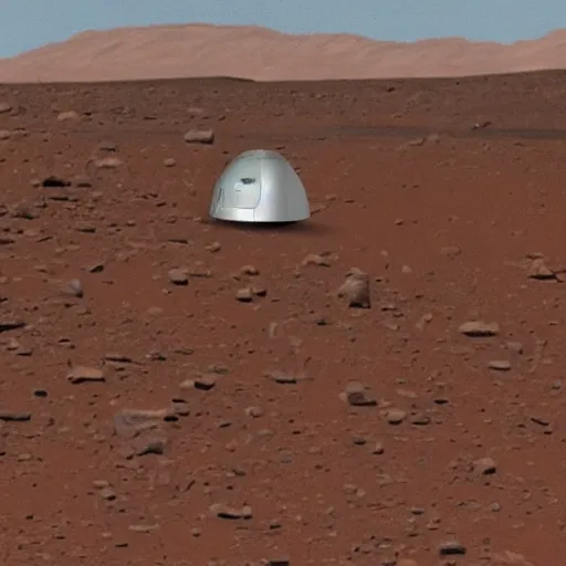 Prompt: bus moves next to alien spaceship on the mars