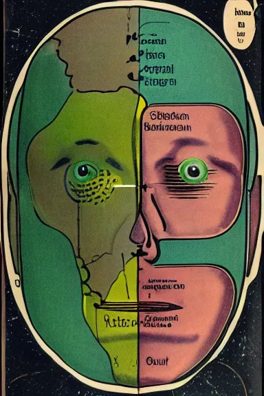 Image similar to A vintage scientific illustration from the 1970s of the Earth as a human face