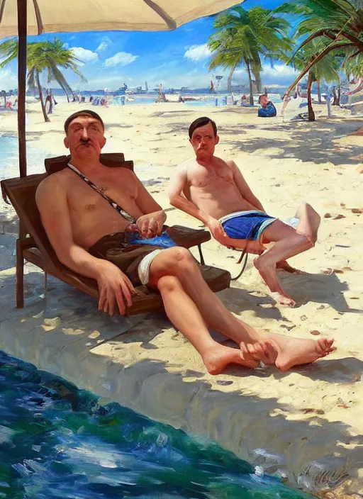 Image similar to adolf hitler sunbathing at a argentinian beach by vladimir volegov and alexander averin and peder mørk mønsted and ross tran and raphael lacoste