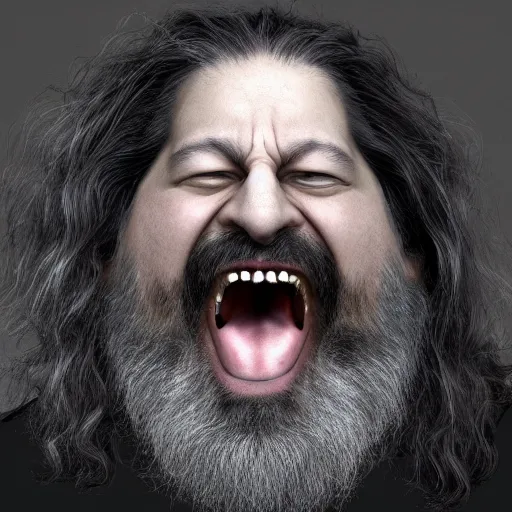 Prompt: richard stallman screaming, angry, furious, photograph, photorealistic, detailed, 8k HDR, trending on artstation,