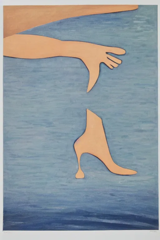 Image similar to the outline of a talon and foot against the backdrop of an ocean, mid century art