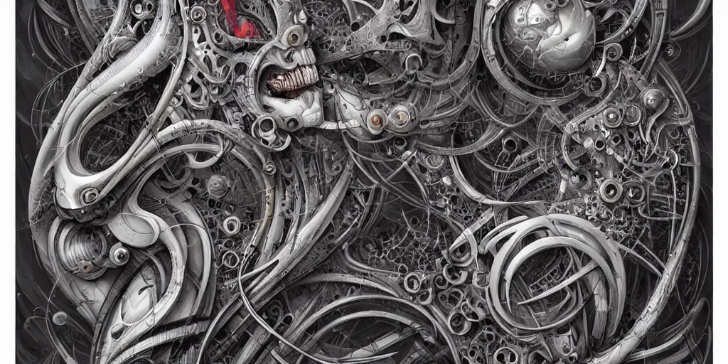 Prompt: biomechanical typography by hr giger and james jean and peter mohrbacher