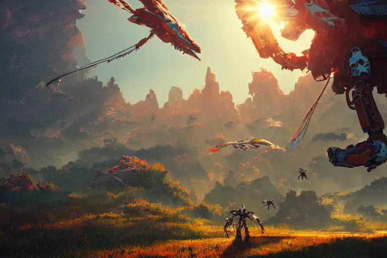 Image similar to sunwing machine mecanical creature robot of horizon forbidden west horizon zero dawn radiating a glowing aura global illumination ray tracing hdr fanart arstation by ian pesty and alena aenami artworks in 4 k