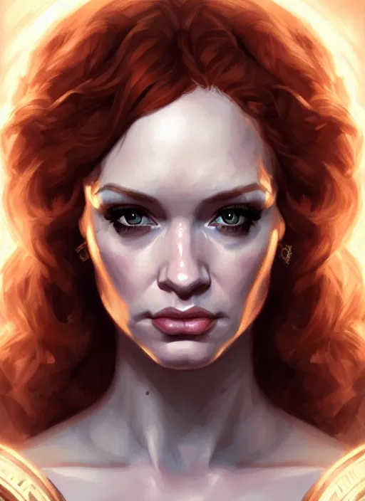 Prompt: valkyrie portrait of christina hendricks, beautiful face, highly detailed face!!!, extremely detailed!, digital painting, unreal engine 5, art by artgerm and greg rutkowski and alphonse mucha