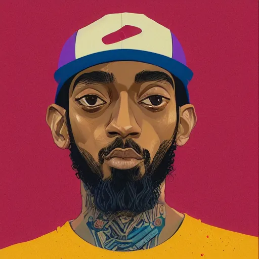 Prompt: Nipsey Hussle profile picture by Sachin Teng, asymmetrical, Organic Painting , Matte Painting, geometric shapes, hard edges, graffiti, street art:2 by Sachin Teng:4