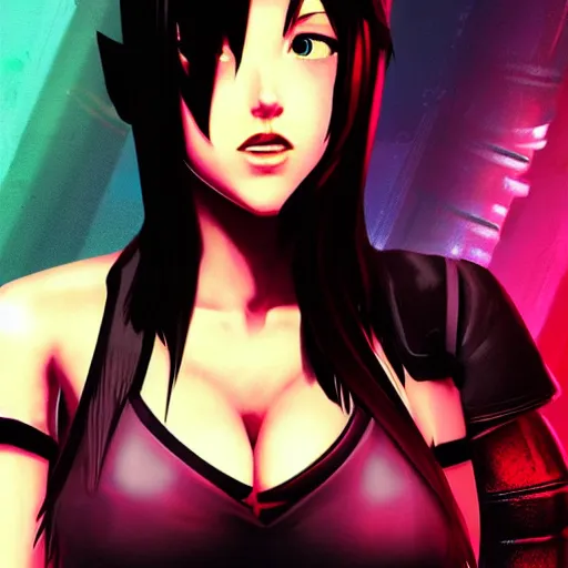 Image similar to retrowave concept art of tifa lockhart