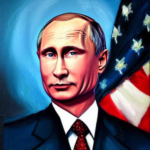 Image similar to american presidential portrait painting of vladimir putin