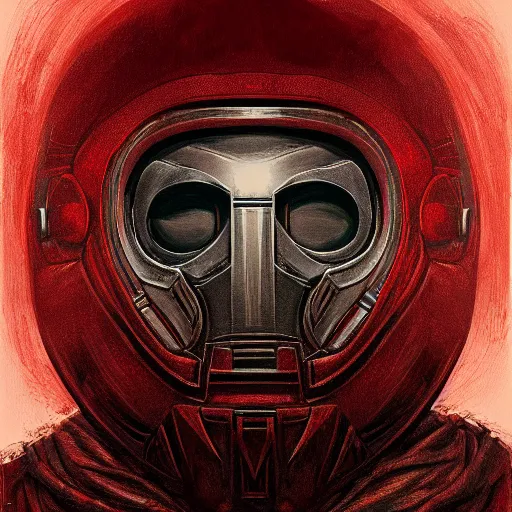 Image similar to portrait of mf doom, dr. doom metal steel mask, dark skin underneath. red t - shirt, beige complex background, intricate, elegant, highly detailed, digital painting, artstation, concept art, smooth, sharp focus, illustration, by anato finnstark, boissb - blanca. j, cindy avelino, clint cearley, anna podedworna