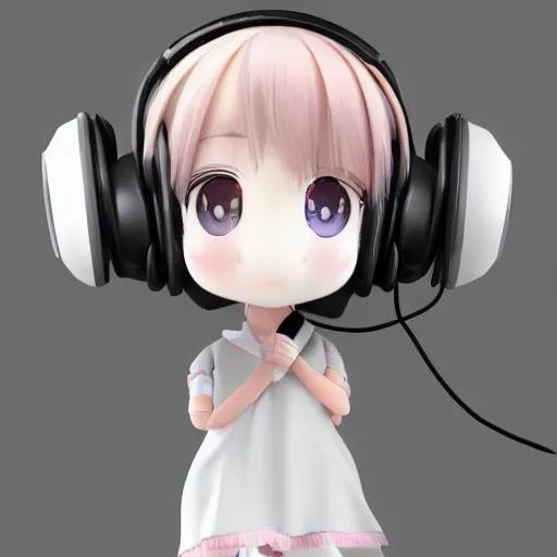 Image similar to cute fumo plush of a girl with studio headphones, anime girl, vray