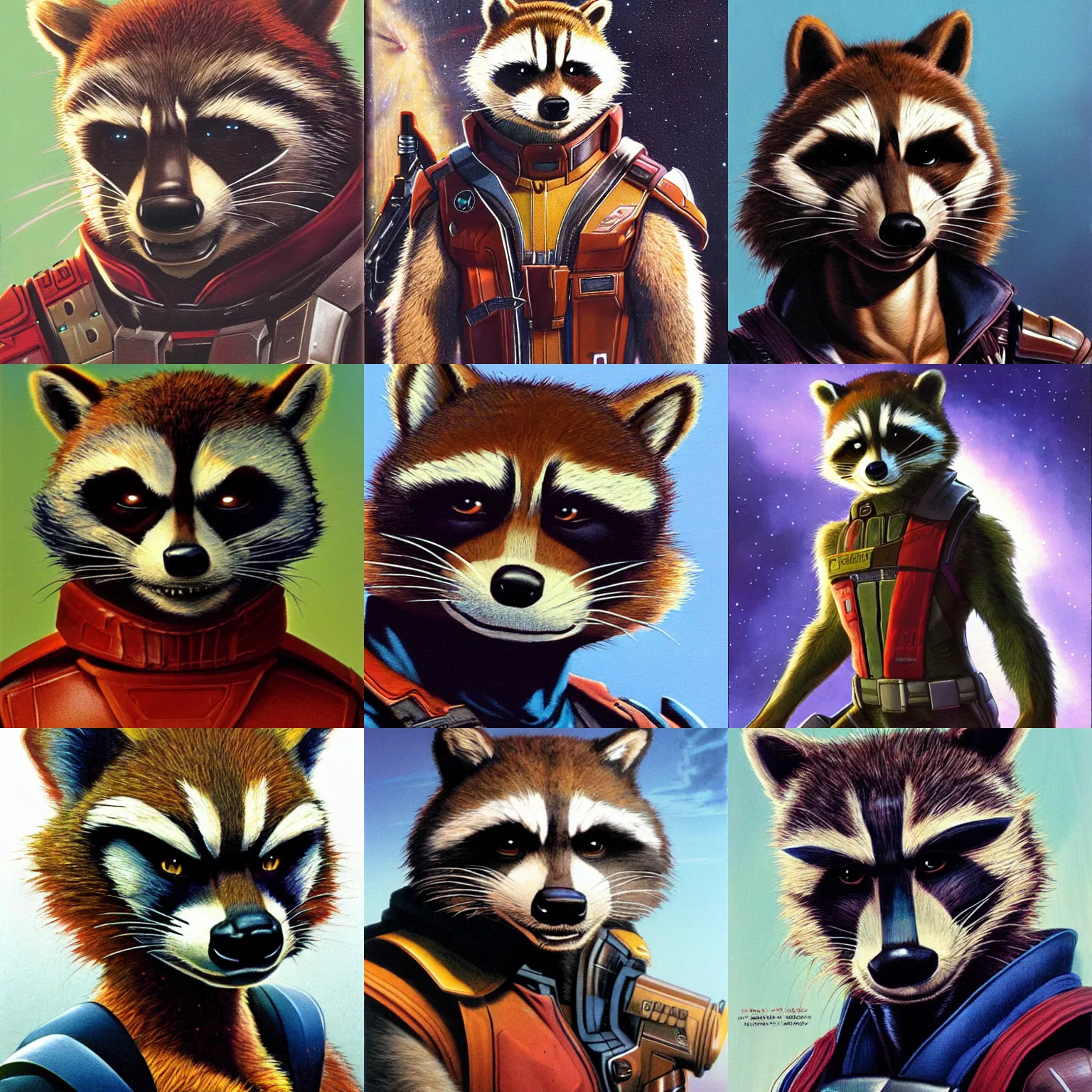 Prompt: rocket raccoon, from the film guardians of the galaxy, anthro furry art, portrait by peter elson
