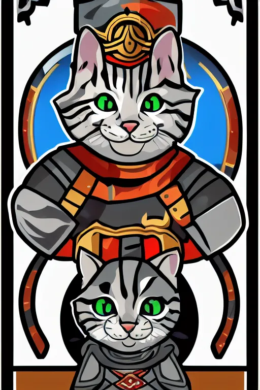 Image similar to A portrait of a kitten as evil warlord general, sticker, Anthropomorphized, portrait, highly detailed, colorful, illustration, smooth and clean vector curves, no jagged lines, vector art, smooth