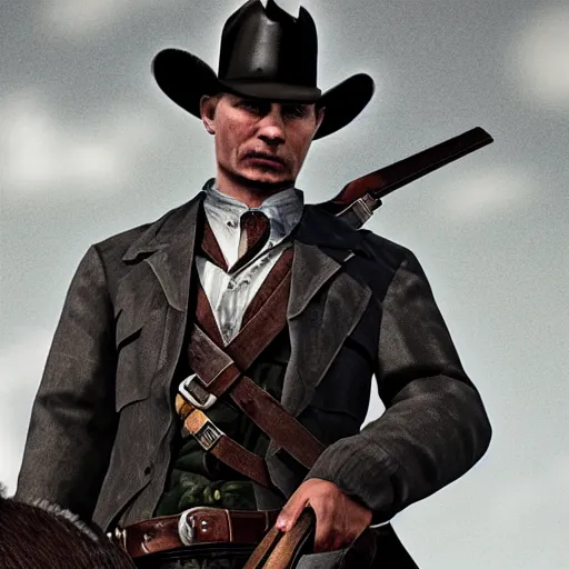 Image similar to vladimir putin as cowboy hunter in hunt showdown