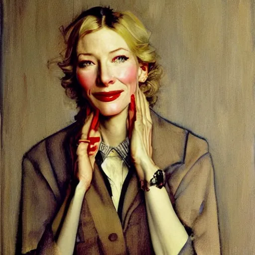 Image similar to painting of cate blanchett by Norman rockwell