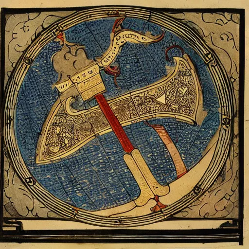 Image similar to a sword with an inlay engraving of a medieval map