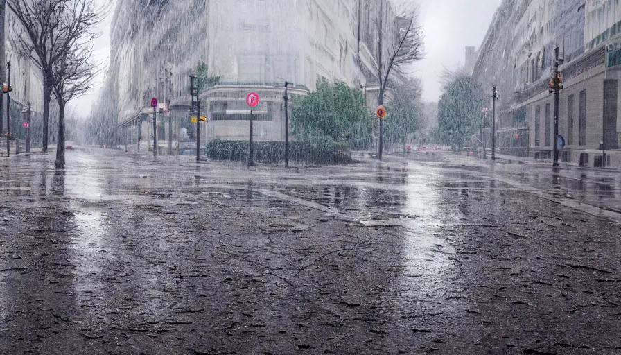 Prompt: empty wet streets of washington dc, rainy day, leafs, dirty ground, hyperdetailed, artstation, cgsociety, 8 k