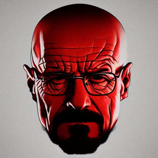 Image similar to walter white's head coming out of a red mist, epic, trending on artstation, profile pic, centered, accurate anatomy, highly detailed, digital art,