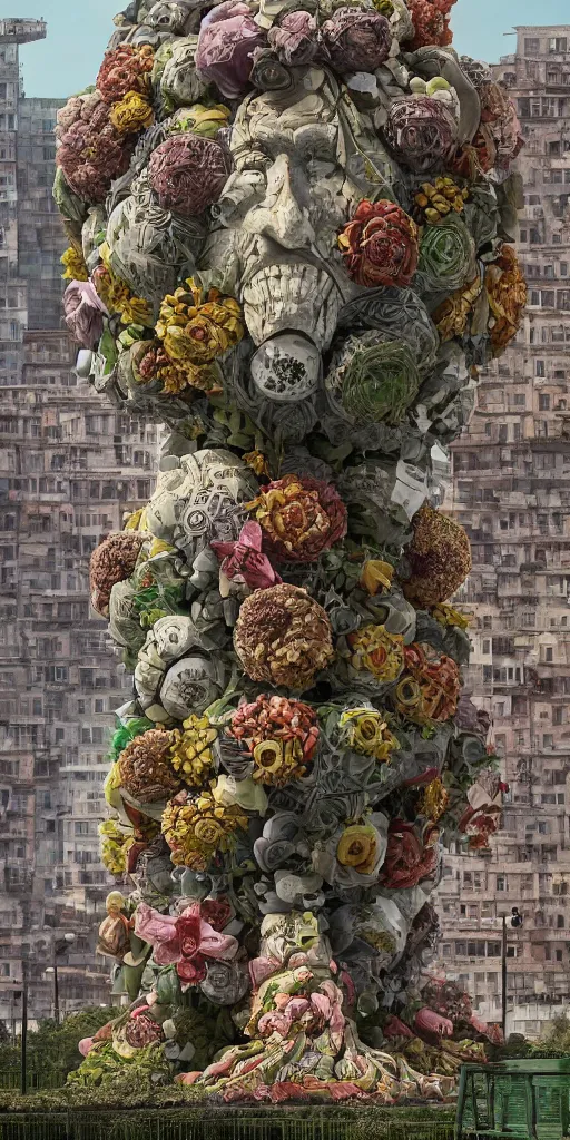Image similar to colossal grotesque flower made from unfulfilled communist dreams in the middle of abandoned post soviet constructivist cityscape, Stalinist architecture, ultradetailed, Intricate by Hayao Miyazaki and Josan Gonzalez and Makoto Shinkai and Giuseppe Arcimboldo and Wes Anderson