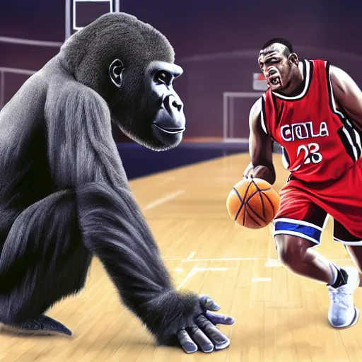 Image similar to gorilla playing basketball, nba game
