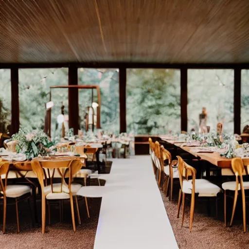 Prompt: mid century modern intimate wedding reception
