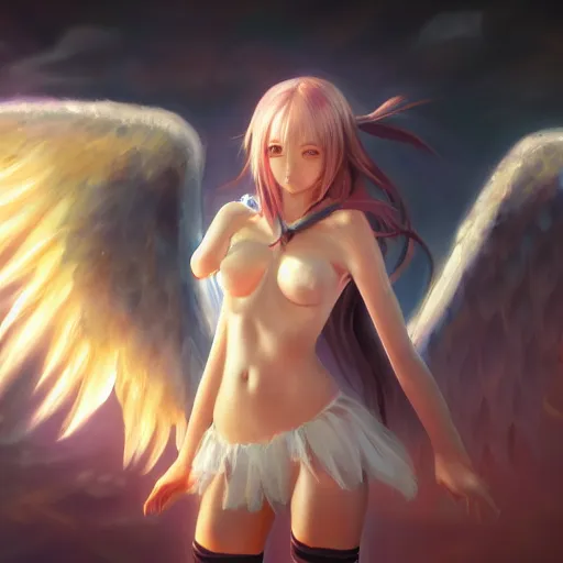 Prompt: an oil painting of an anime girl with angel wings, hd, hdr, ue 5, ue 6, unreal engine 5, cinematic 4 k wallpaper, 8 k, ultra detailed, high resolution, artstation, award winning