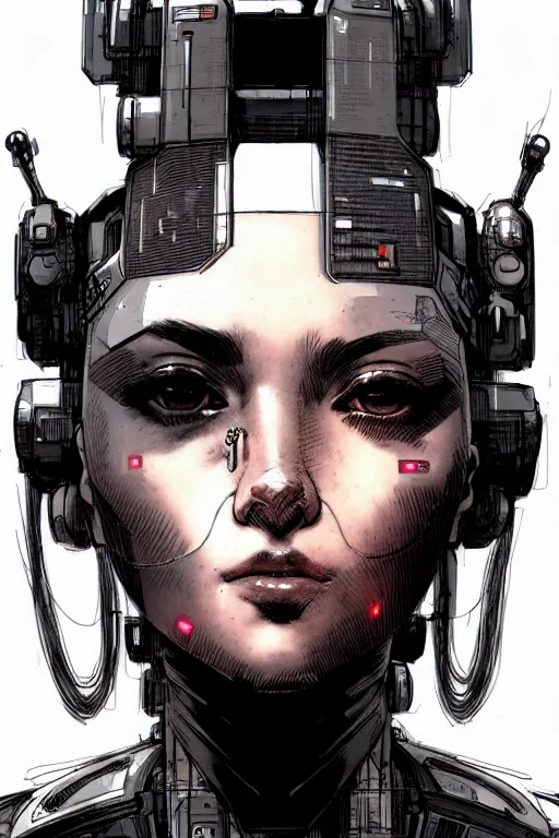 Image similar to a close - up portrait of a cyberpunk cyborg girl, by kim jung gi, rule of thirds